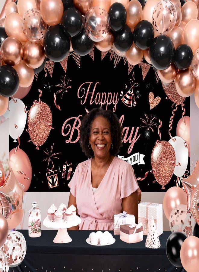 Winrayk Rose Gold and Black Happy Birthday Decorations for Women, Rose Gold Black Balloons Arch & Backdrop Tablecloth Foil Balloons, Women 20th 30th 40th 50th Birthday Party Decorations - Image 5